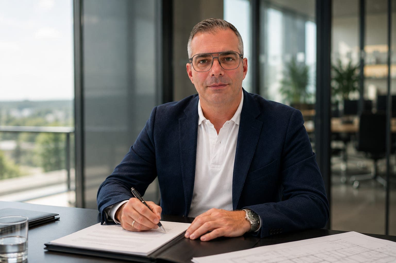 Franko Ciavolino an seinem Schreibtisch bei der Unterzeichnung von Unterlagen